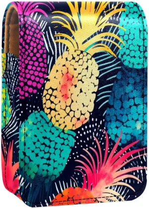 Lipstick Case,Leather Lip Gloss Lipstick Organizer with Mirror,Mini Lipstick Holder Bag,Colored Fruit Pineapple