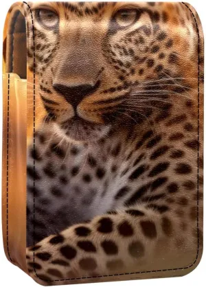 Lipstick Case,Leather Lip Gloss Lipstick Organizer with Mirror,Mini Lipstick Holder Bag,Jungle Animal Leopard Pattern