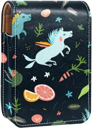 Lipstick Case,Leather Lip Gloss Lipstick Organizer with Mirror,Mini Lipstick Holder Bag,Unicorn in Galaxy Space