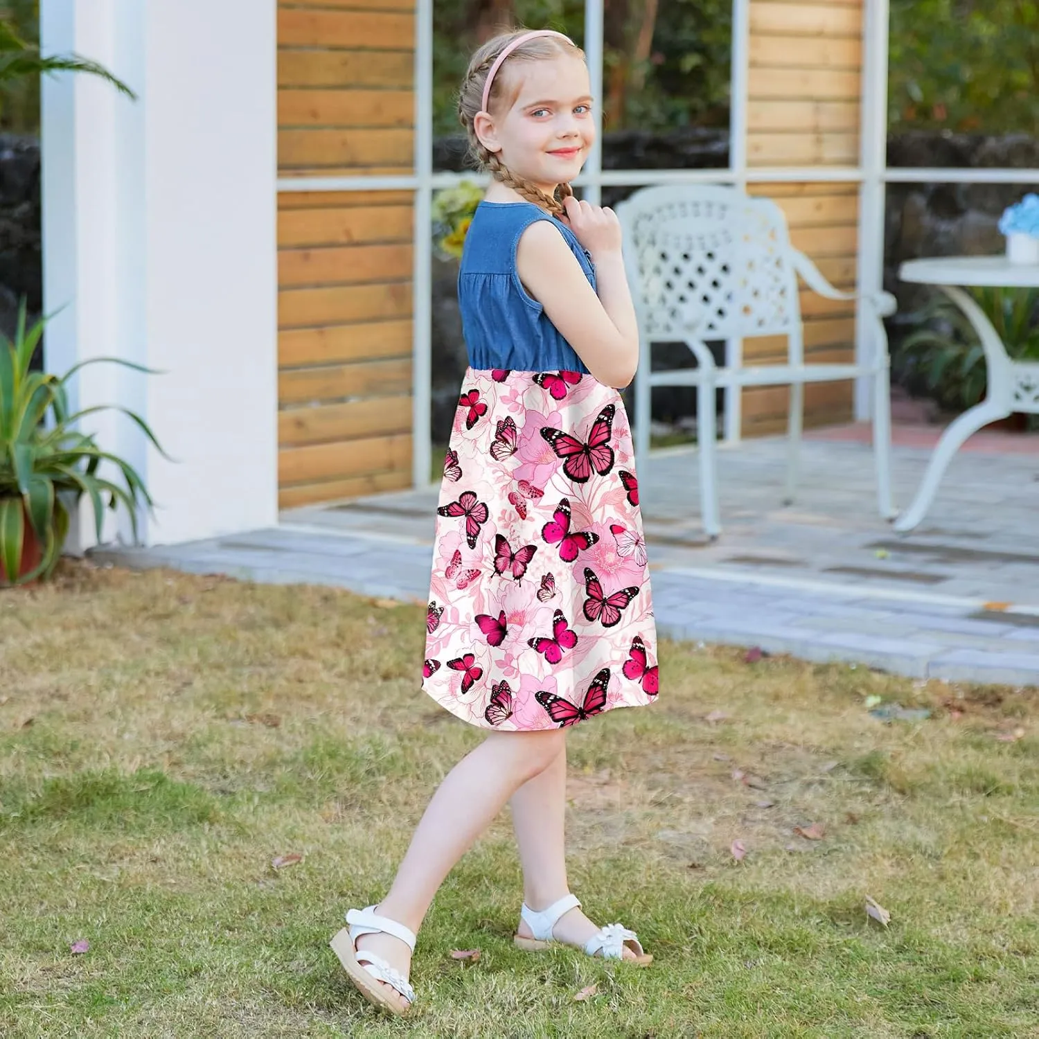 Little Girls Sleeveless Denim Dresses Casual Bowknot One-Piece Princess Sundress Tutu Skirt 2-8 Years
