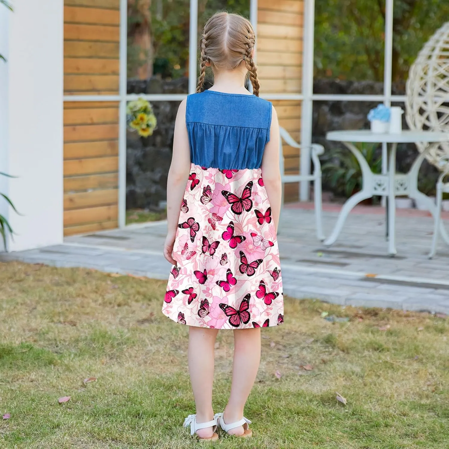 Little Girls Sleeveless Denim Dresses Casual Bowknot One-Piece Princess Sundress Tutu Skirt 2-8 Years