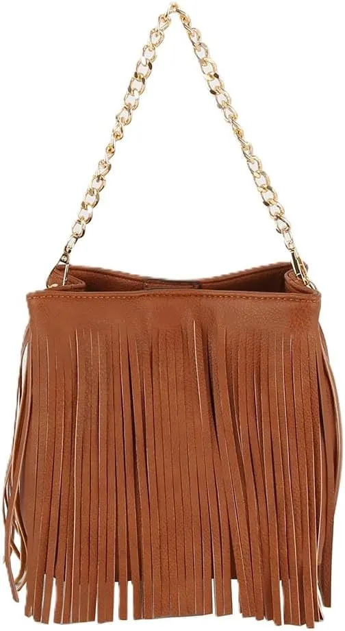 LM Women Fringed Tassel Shoulder Leisure Bag(CH018-BK)