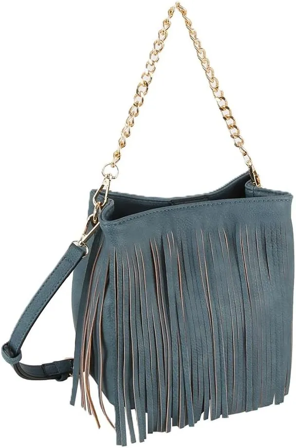 LM Women Fringed Tassel Shoulder Leisure Bag(CH018-BK)
