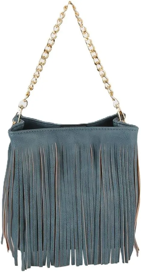 LM Women Fringed Tassel Shoulder Leisure Bag(CH018-BK)
