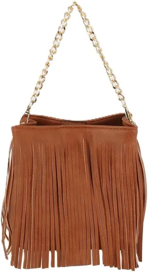 LM Women Fringed Tassel Shoulder Leisure Bag(CH018-BK)