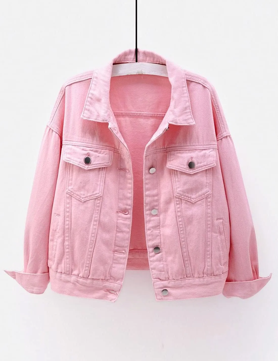 Locachy Women's Casual Denim Jacket Solid Color Basic Long Sleeve Jean Jacket Coat