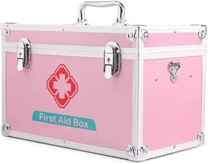 Lockable First Aid Kit, Aluminum Medical Storage Box with Clear Lid, Portable Emergency Survival Kit Bag, 2-Layer Organizer(14ih)