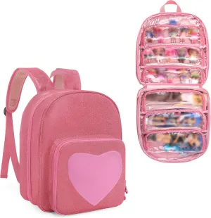 LoDrid Carrying Backpack Compatible with LOL Surprise Dolls All, Storage Case with 6 Clear Pockets for Dolls Organizer & Display, Pink, Bag Only (Patent Design)