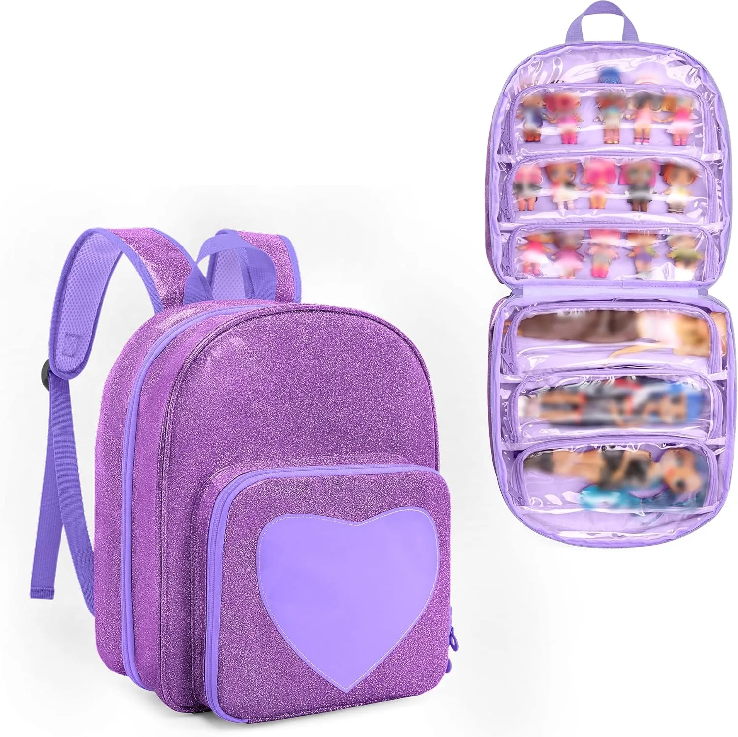 LoDrid Carrying Backpack Compatible with LOL Surprise Dolls All, Storage Case with 6 Clear Pockets for Dolls Organizer & Display, Purple, Bag Only (Patent Design)