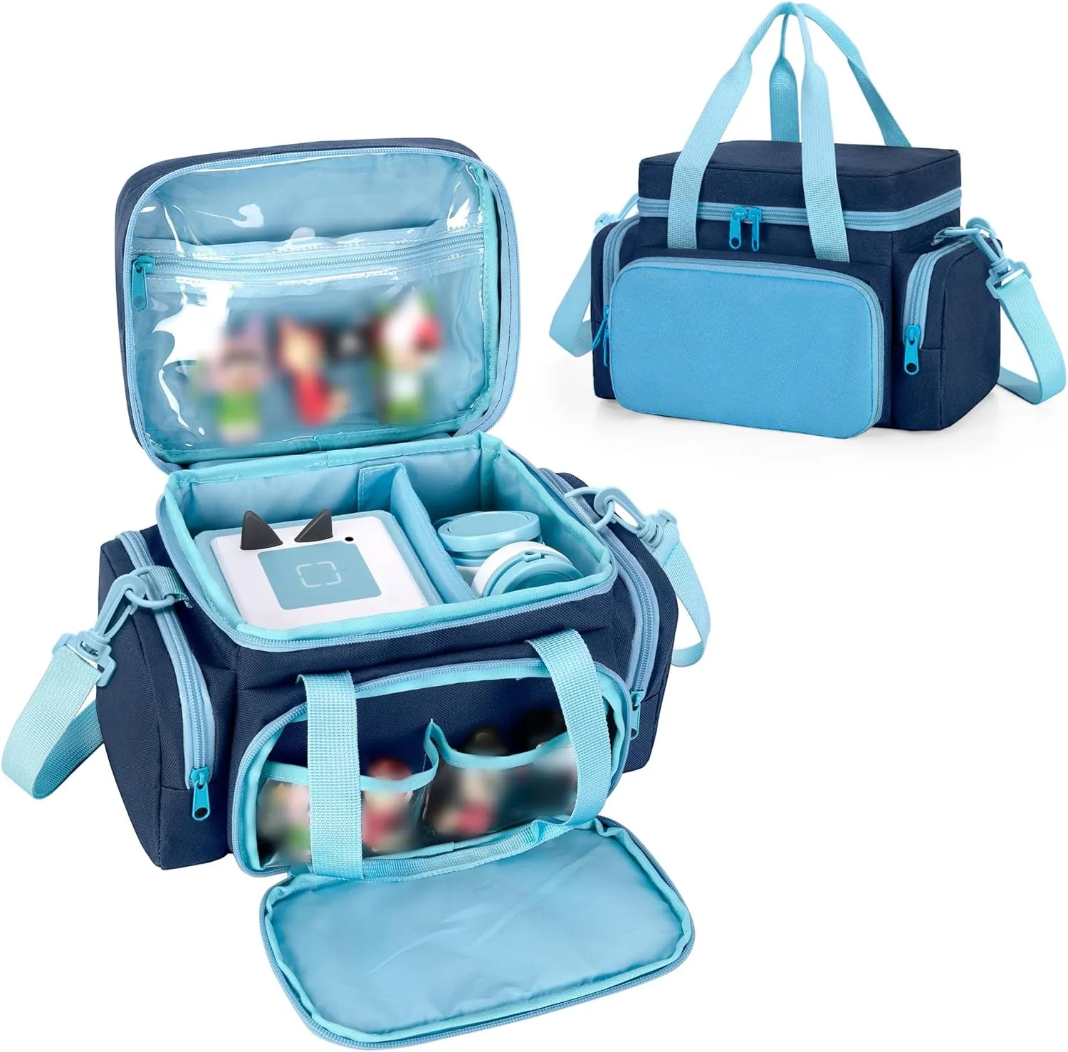 LoDrid Carrying Case Compatible with Tonie, Storage Bag Organizer for Audio Player Set and Accessories with Handle and Shoulder Strap, Blue, Bag Only (Patent Design)