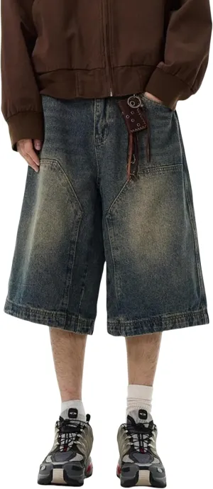 Long Baggy Jean Shorts Jorts Y2k Baggy Streetwear Shorts Hip Hop Skater Jeans Grunge Demin Short