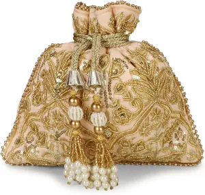 LONGING TO BUY Handcrafted Pearl and Bead Embellished Potli Bag, Potli Bag For Women