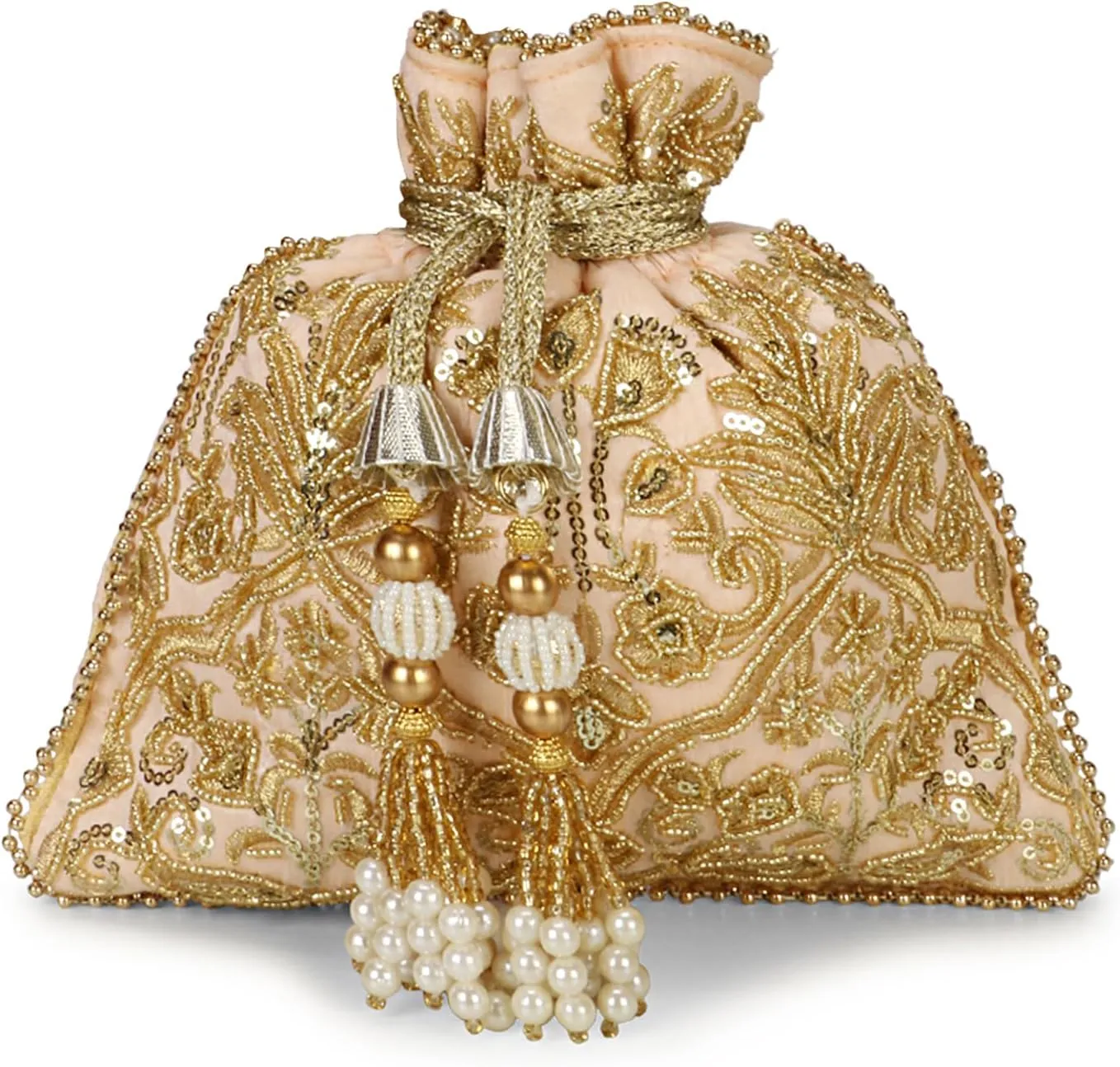 LONGING TO BUY Handcrafted Pearl and Bead Embellished Potli Bag, Potli Bag For Women