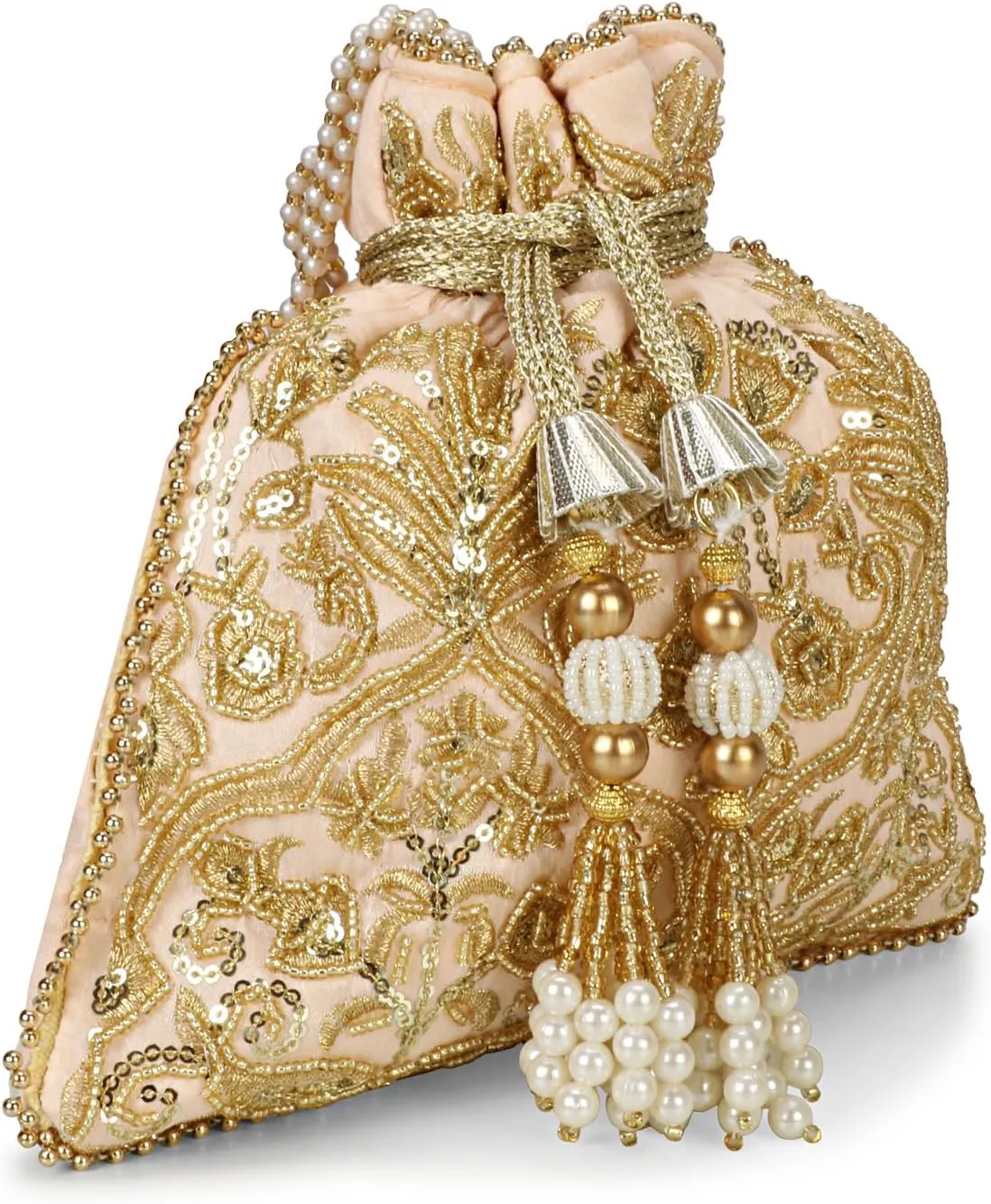 LONGING TO BUY Handcrafted Pearl and Bead Embellished Potli Bag, Potli Bag For Women