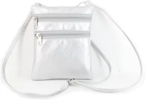 LONI Womens Funky Small Flat Shoulder/Cross-Body Faux Leather Metallic Gold or Silver Bag