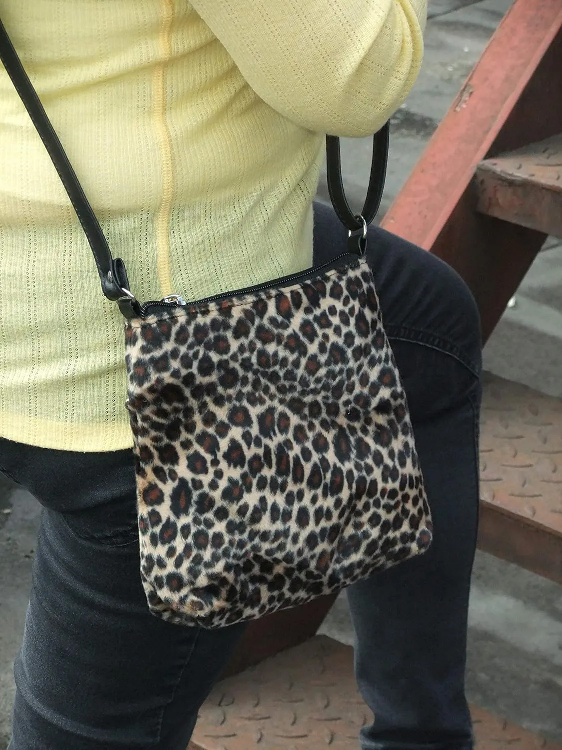 LONI Womens Trendy Animal Print Faux Fur Shoulder Bag/Cross-Body Bag