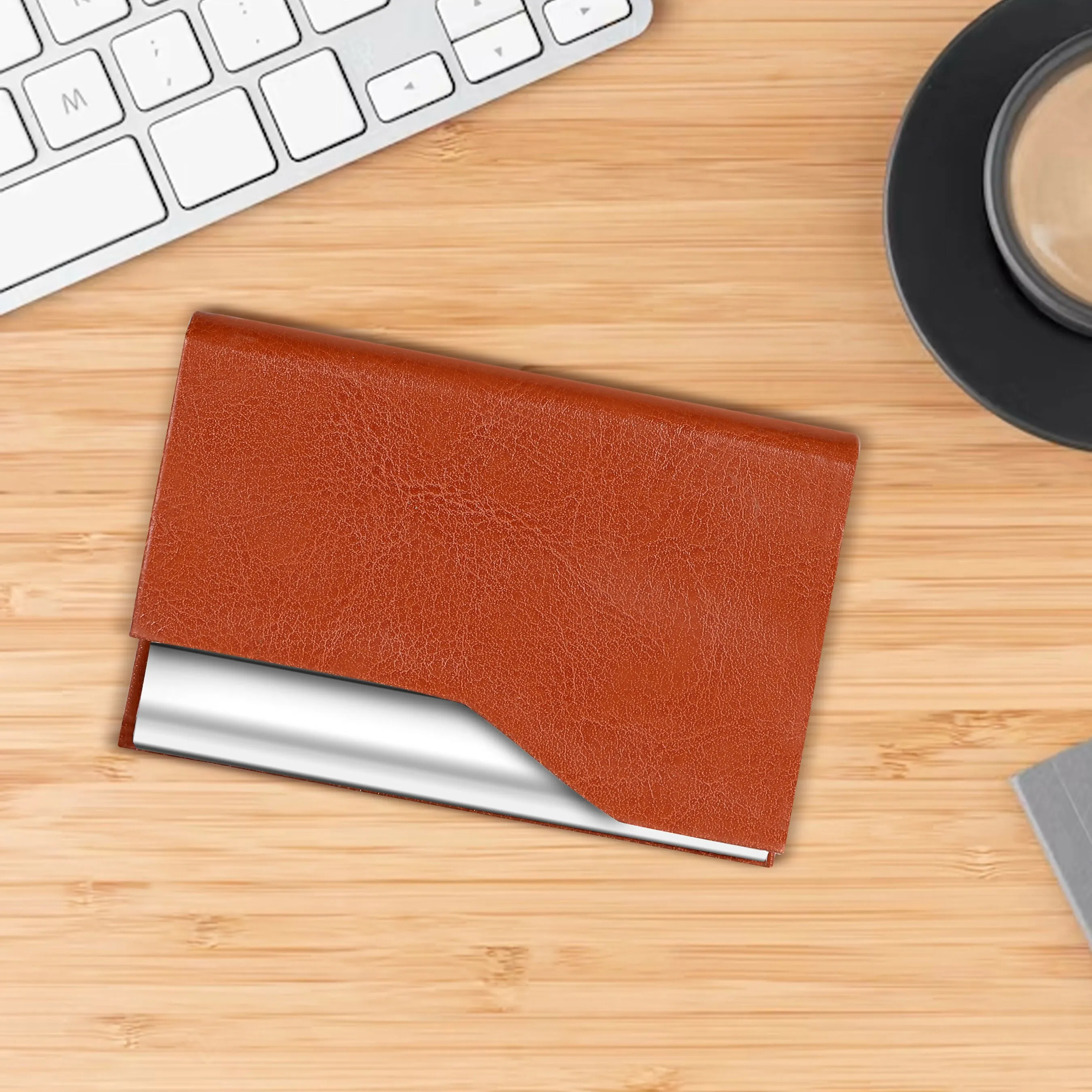 LOREM Tan Compact Metal ID & Card Holder with Magnetic Closure Wallets – WL610