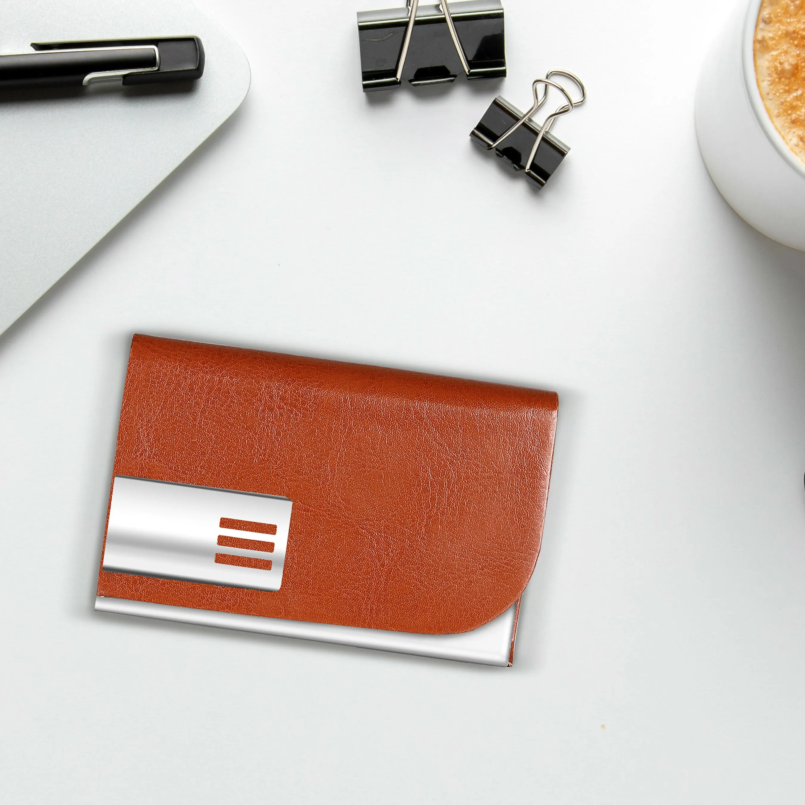 LOREM WL607 – Tan Metal Card Holder Wallet | Compact, Stylish & Secure with Magnetic Closure
