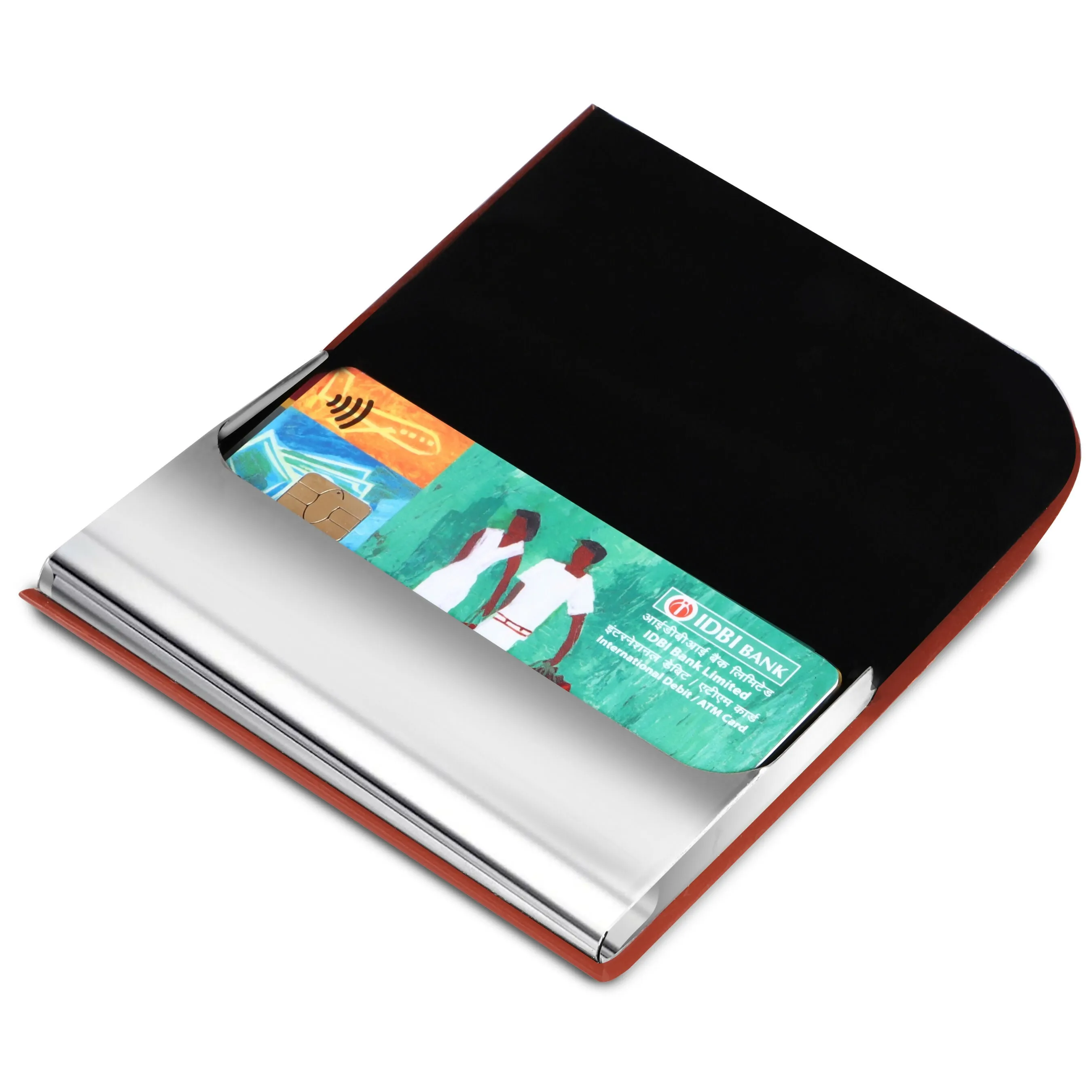 LOREM WL607 – Tan Metal Card Holder Wallet | Compact, Stylish & Secure with Magnetic Closure