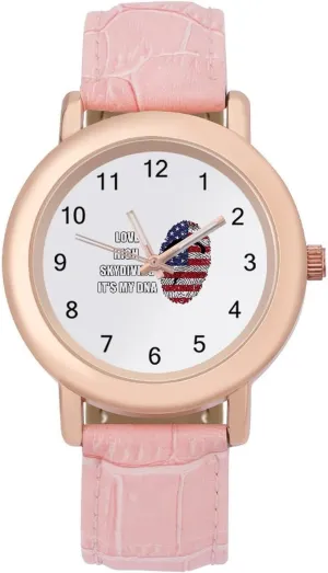 Love High Skydiving It's My DNA Wrist Watches for Women Pink Leather Band Watch Fashion Three-Hand Watch Gift for Ladies