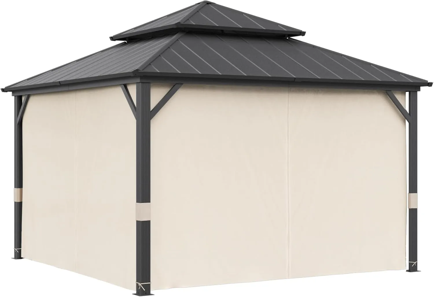 LUE BONA 12'x12' Gazebo Hardtop Gazebos, Double Galvanized Steel Roof and Aluminum Frame Permanent Pavilion with Dual Curtains, Outdoor Metal Roof Gazebo for Patio, Garden, Backyard, Black