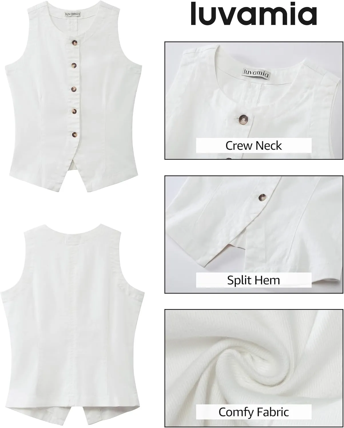 luvamia Denim Vest for Women Sleeveless Strechy Jean Vest Top Button Down Crewneck Casual Summer Western Waistcoat