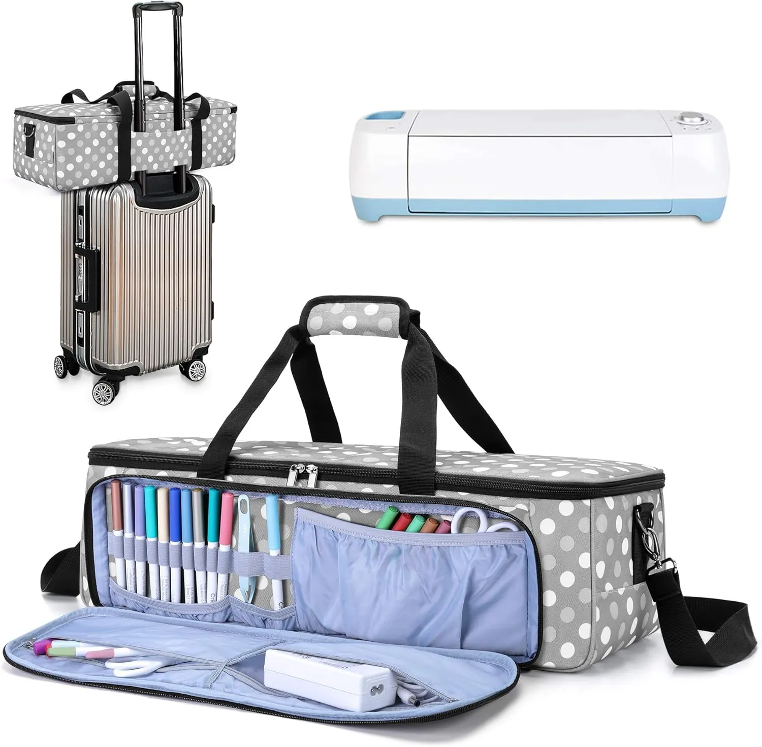 LUXJA Carrying Bag Compatible with Cricut Die-Cutting Machine and Supplies, Tote Bag Compatible with Cricut Explore Air (Air2) and Maker (Bag Only, Patent Design), Gray Dots