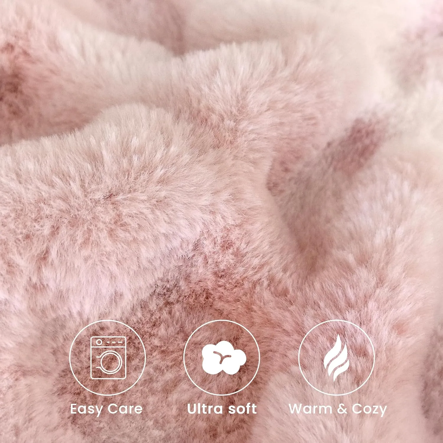 Luxury Faux Fur Throw Blanket with Stretch Ruched Design, Cozy Faux Fur Blanket, 50x60 Inches, Pink - Soft Plush Blanket for Bed, Couch, and Home Decor