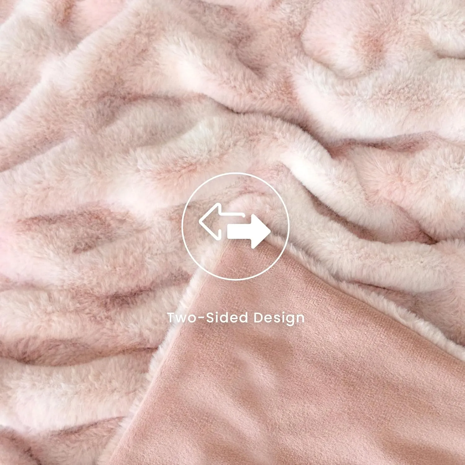 Luxury Faux Fur Throw Blanket with Stretch Ruched Design, Cozy Faux Fur Blanket, 50x60 Inches, Pink - Soft Plush Blanket for Bed, Couch, and Home Decor