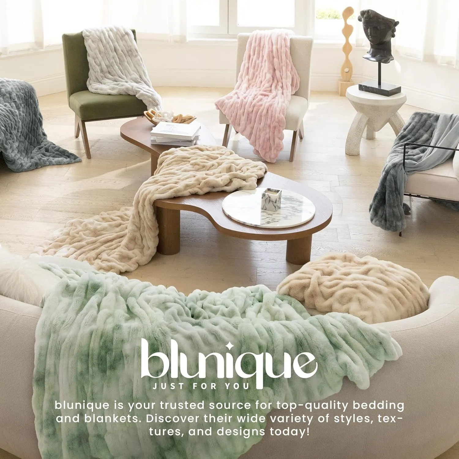 Luxury Faux Fur Throw Blanket with Stretch Ruched Design, Cozy Faux Fur Blanket, 50x60 Inches, Pink - Soft Plush Blanket for Bed, Couch, and Home Decor