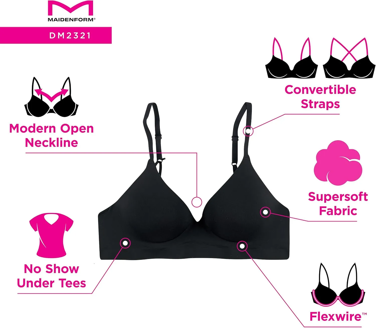 Maidenform Women's Barely There Underwire Bra, Convertible Straps