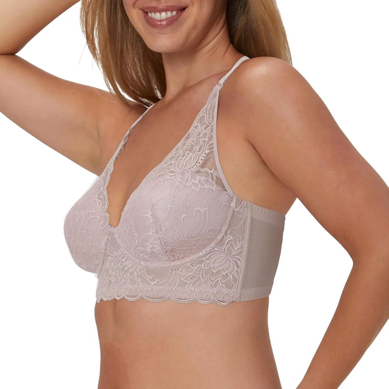 Maidenform Women's Wireless Bralette, Pure Comfort Lace Longline Bra, Convertible Bra for Women