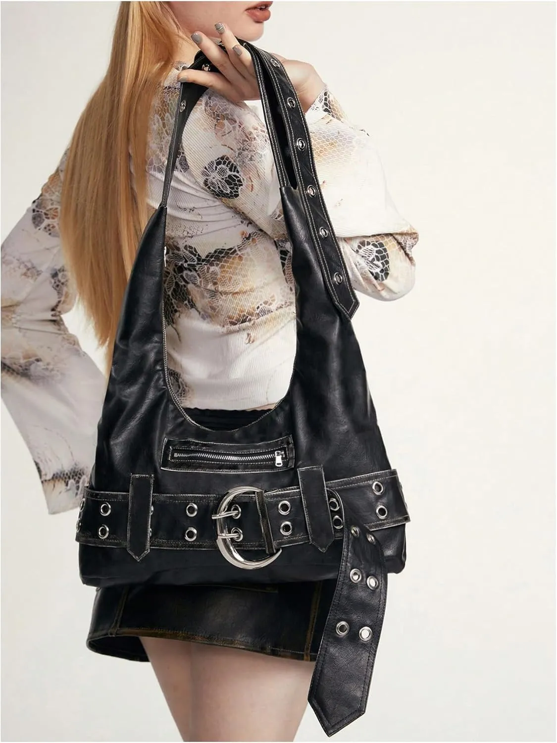 MakeMeChic Women's PU Leather Single Strap Zipper Vintage Medium Shoulder Bag Tote Handbags