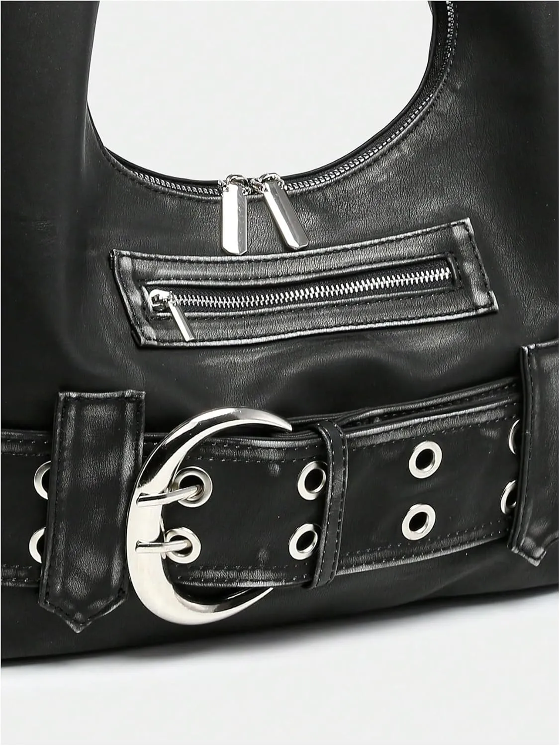 MakeMeChic Women's PU Leather Single Strap Zipper Vintage Medium Shoulder Bag Tote Handbags