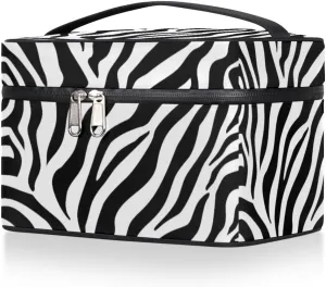 Makeup Bag Cosmetic Bags, Animal Zebra Texture Large Capacity Travel Makeup Organizer Case, Portable Toiletry Bag for Women Makeup Brush Bag Storage Bag