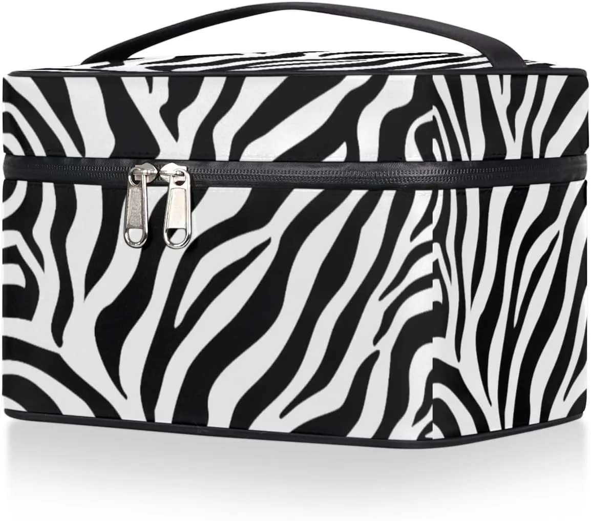 Makeup Bag Cosmetic Bags, Animal Zebra Texture Large Capacity Travel Makeup Organizer Case, Portable Toiletry Bag for Women Makeup Brush Bag Storage Bag