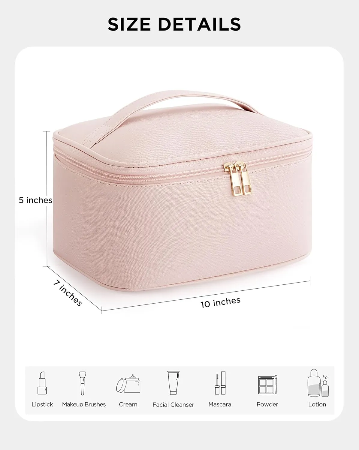 Makeup Bag for Women Large Travel Makeup Bag Organizer Portable Toiletry Bag Cute Makeup Bags Waterproof Leather Cosmetic Bag Makeup Case with Removable Dividers, Pink