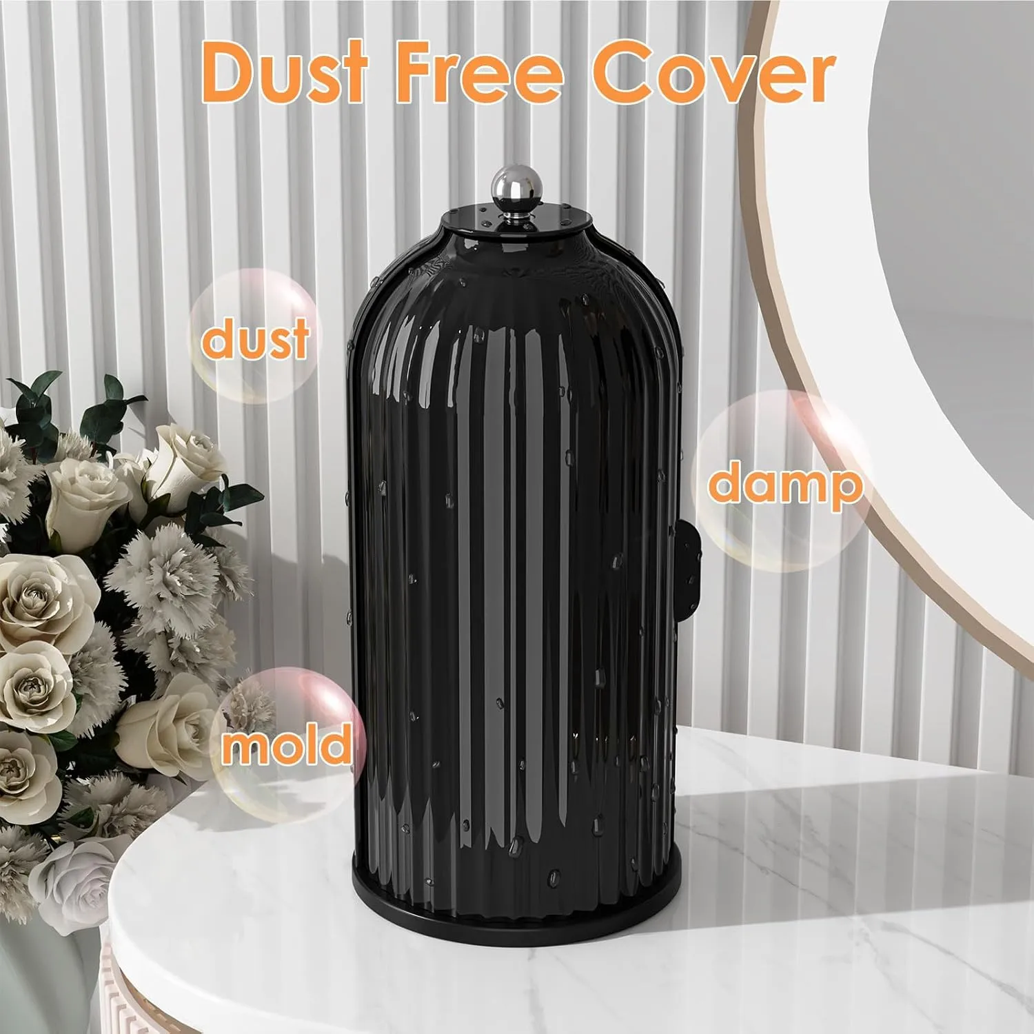Makeup Brush Holder with Lid 360 Rotating Clear Dustproof Make Up Organizers for Vanity Bathroom Countertop, All Black