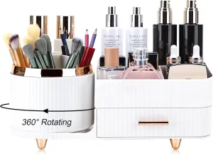Makeup Organizer for Vanity, Cosmetic Display Case with Drawers, Fits Makeup, Skincare Products, Brushes, Lipsticks, and Other Accessories, Versatile Storage Solution (White)