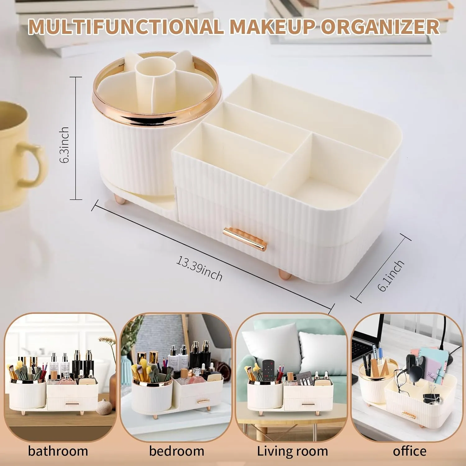 Makeup Organizer for Vanity, Cosmetic Display Case with Drawers, Fits Makeup, Skincare Products, Brushes, Lipsticks, and Other Accessories, Versatile Storage Solution (White)