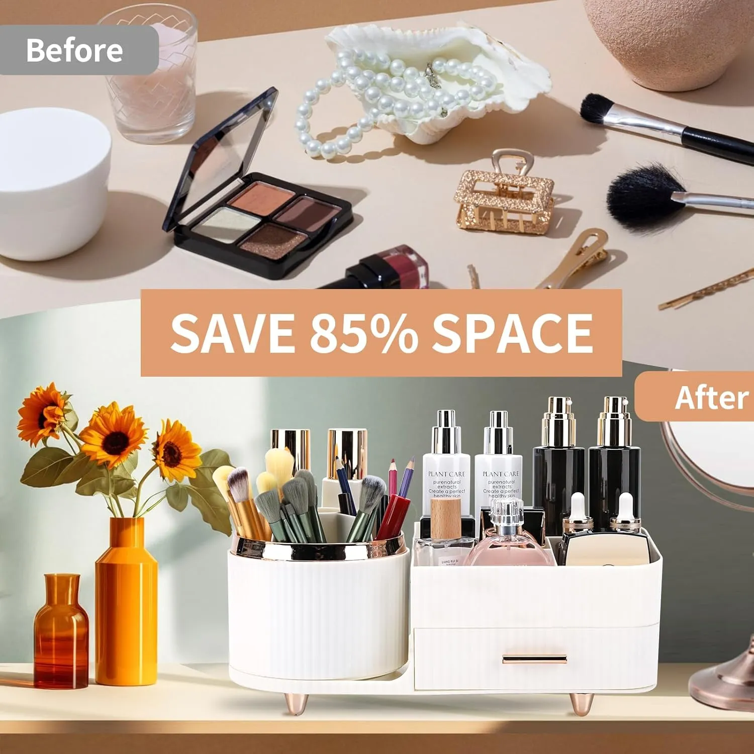 Makeup Organizer for Vanity, Cosmetic Display Case with Drawers, Fits Makeup, Skincare Products, Brushes, Lipsticks, and Other Accessories, Versatile Storage Solution (White)
