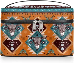 Makeup Travel Bag Organizer Toiletry Bag for Women Portable Cosmetic Storage Case with Handle, Large Capacity Lightweight Toiletries Brush Zipper Bag - Ethnic Totem