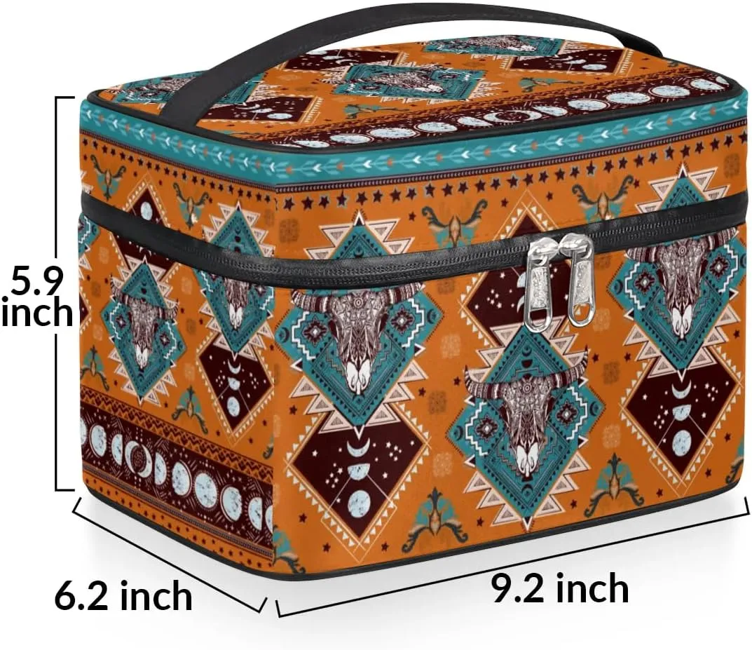 Makeup Travel Bag Organizer Toiletry Bag for Women Portable Cosmetic Storage Case with Handle, Large Capacity Lightweight Toiletries Brush Zipper Bag - Ethnic Totem
