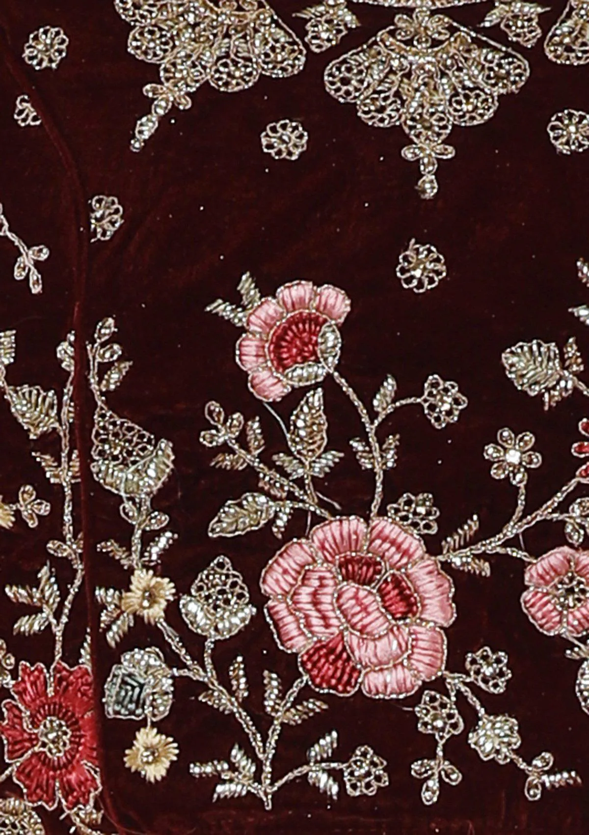 Maroon Floral Jaal Velvet Semi Stitched Lehenga