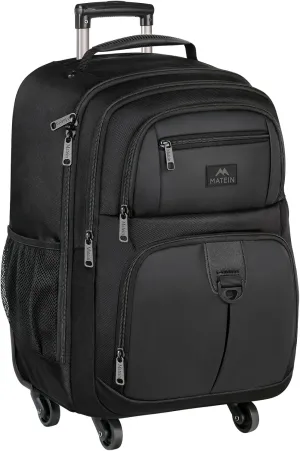 MATEIN Roller Backpack, 18 inch Large Travel Laptop Bag with 4 Wheels for Adults, Heavy Duty Wheeled Suitcase Luggage Pack for Work Business, Rolling Spinner Computer Rucksack for Men Women, Black
