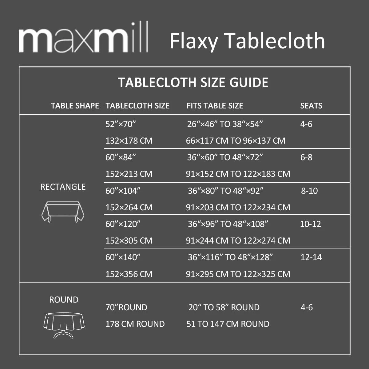 maxmill Flaxy Faux Linen Table Cloth with 2-Tone Slubby Texture Wrinkle Resistant Anti-Shrink Soft Tablecloth for Kitchen Dining Tabletop for Buffet Banquet Parties Rectangle 52 x 70 Inch Charcoa