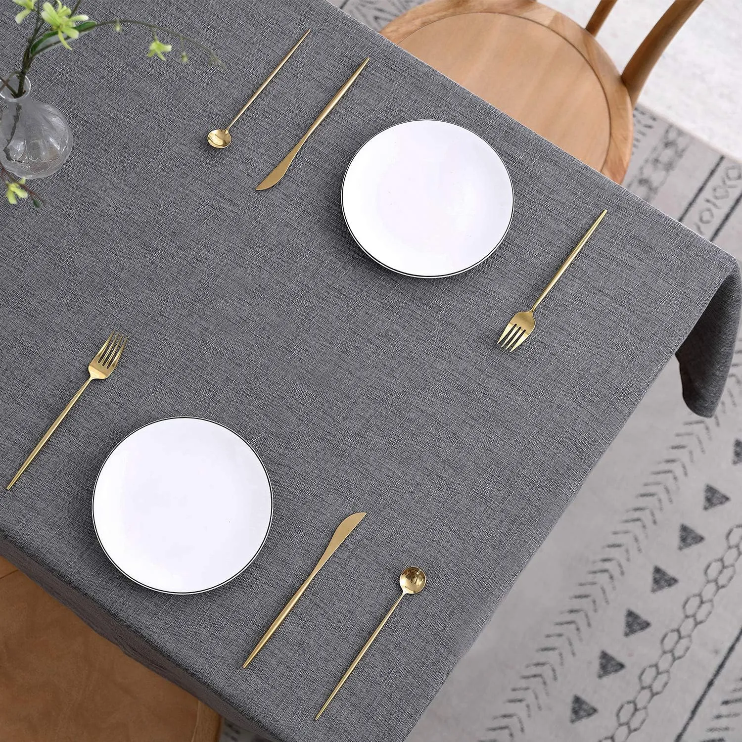 maxmill Flaxy Faux Linen Table Cloth with 2-Tone Slubby Texture Wrinkle Resistant Anti-Shrink Soft Tablecloth for Kitchen Dining Tabletop for Buffet Banquet Parties Rectangle 52 x 70 Inch Charcoa