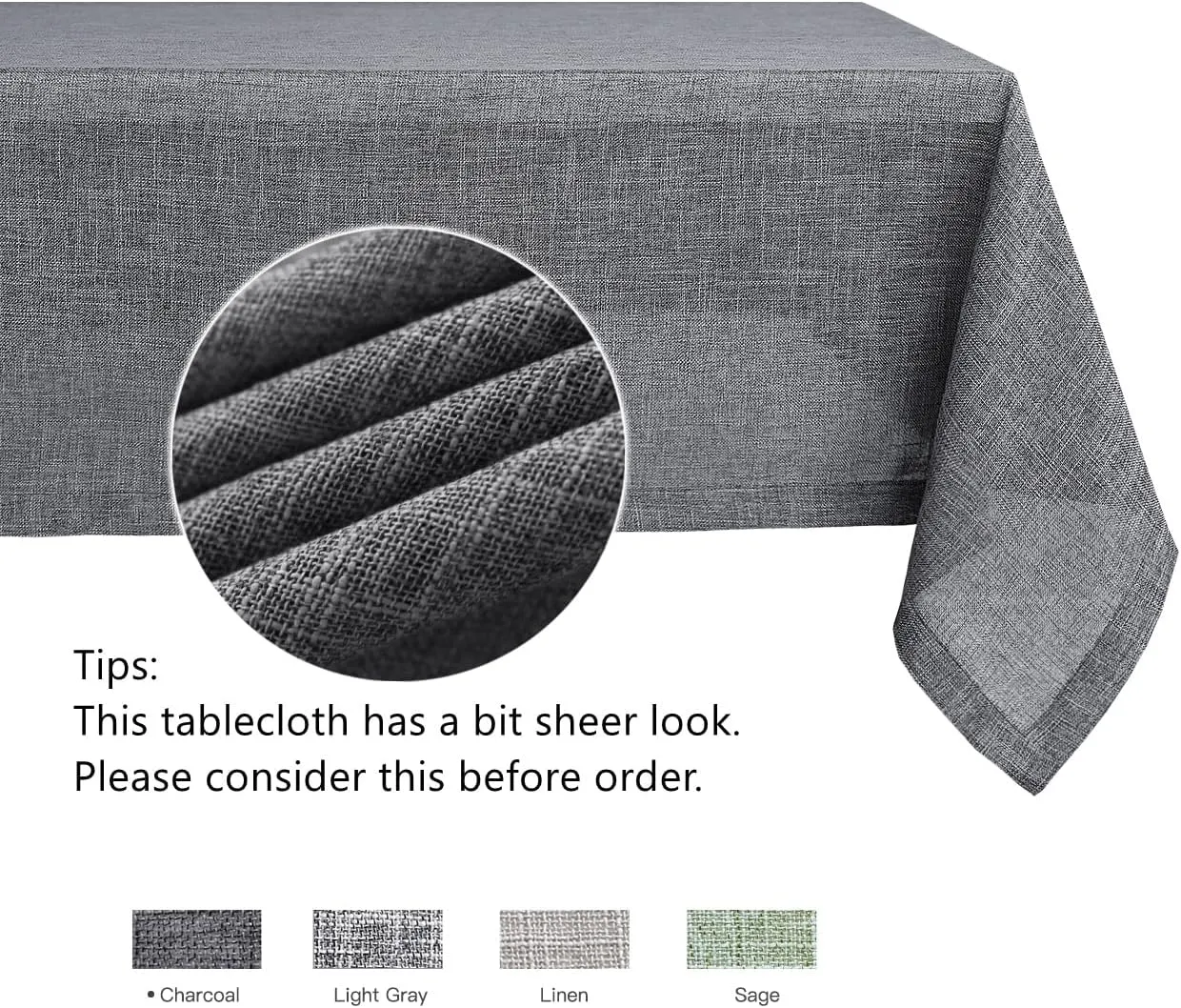maxmill Flaxy Faux Linen Table Cloth with 2-Tone Slubby Texture Wrinkle Resistant Anti-Shrink Soft Tablecloth for Kitchen Dining Tabletop for Buffet Banquet Parties Rectangle 52 x 70 Inch Charcoa