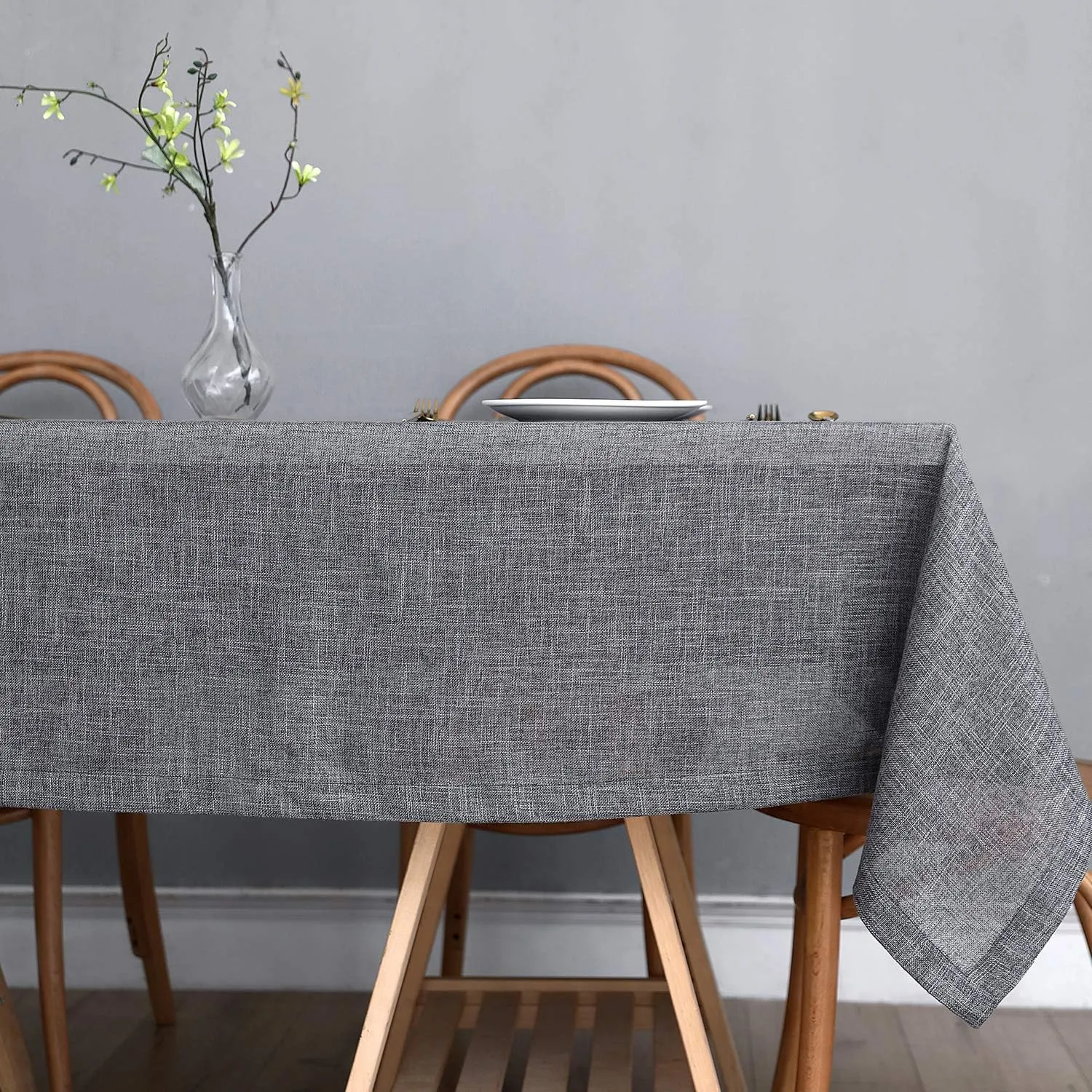 maxmill Flaxy Faux Linen Table Cloth with 2-Tone Slubby Texture Wrinkle Resistant Anti-Shrink Soft Tablecloth for Kitchen Dining Tabletop for Buffet Banquet Parties Rectangle 52 x 70 Inch Charcoa