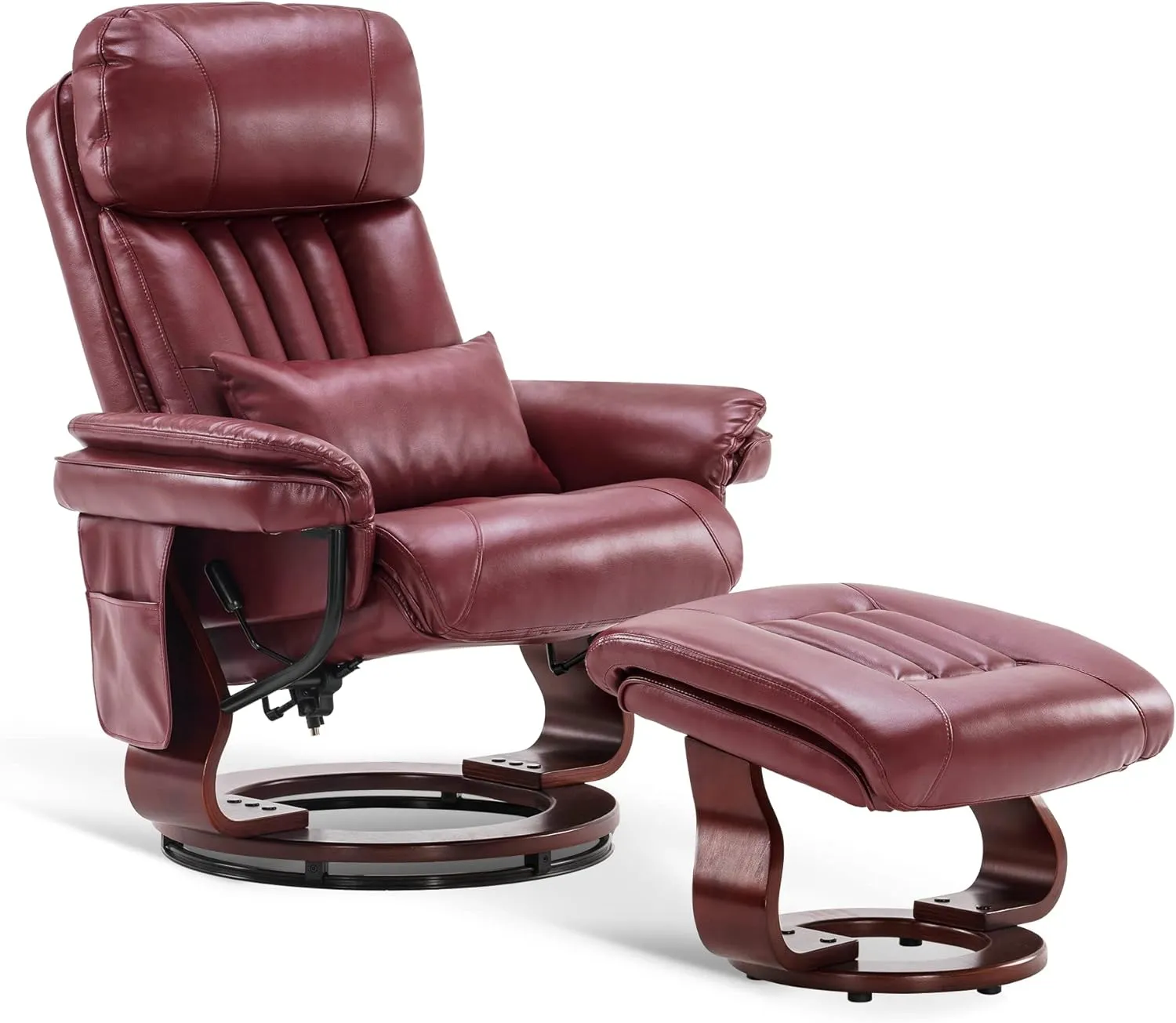 MCombo Swivel Recliner with Ottoman, Faux Leather TV Chair with Vibration Massage, Ideal for Small Space, Living Room & Bedroom (Faux Leather, Burgundy)